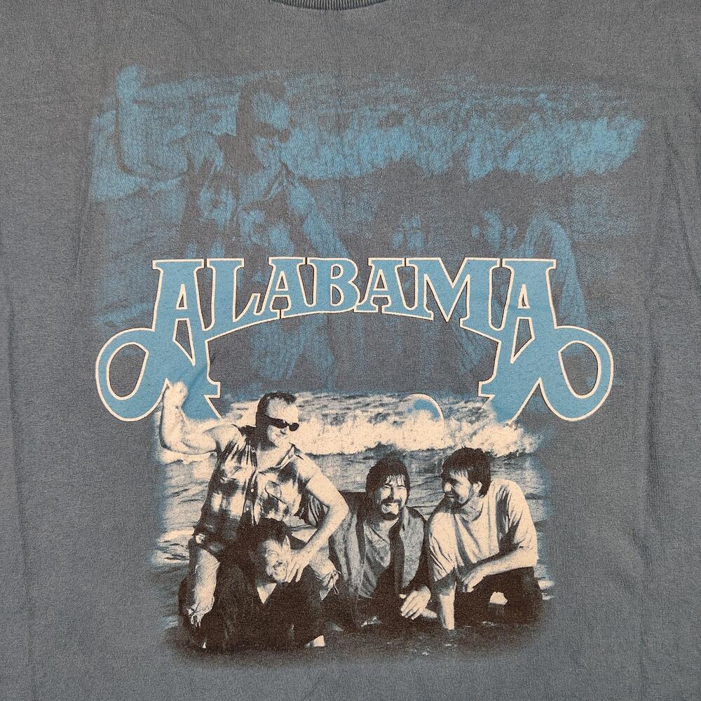 Vintage Alabama Country Band Shirt Mens XL Blue Beach Photo Graphic Full Band